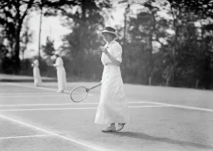 Tennis Racquet Prints: Miss Martha Wyeth - Playing in Tennis Tournament, 1913. Creator: Unknown
