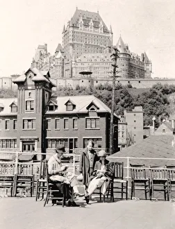 Miss Simpson & Jeane on deck of Steamboat, l isle d Orleans, Quebec Wharf, 1926