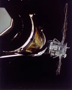 Repairs Prints: Missing solar array on Skylab 2, 1973. Creator: NASA