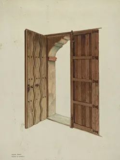 Harry Mann Waddell Prints: Mission Church Doors and Doorway, 1940. Creators: Dayton Brown, Harry Mann Waddell