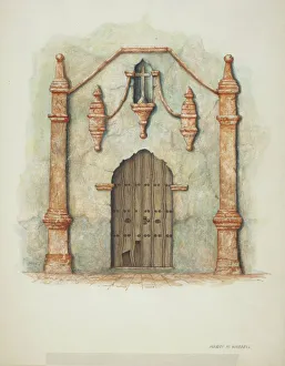 Harry Mann Waddell Prints: Mission Church Doorway, 1940. Creator: Harry Mann Waddell