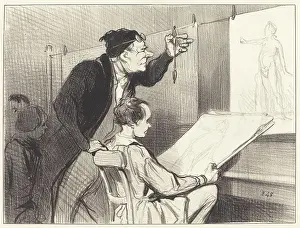 Schoolchild Prints: Mission penible et delicate du professeur de dessin... 1846. Creator: Honore Daumier