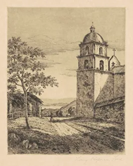 Henry Chapman Ford Prints: Mission Santa Barbara, Looking South, 1888. Creator: Henry Chapman Ford