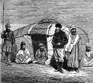 Chapman Edward Francis Prints: The Mission to Yarkund and Kashgar: travellers smoking-divan in a Kirghiz tent