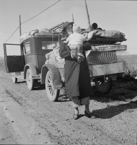 Possessions Prints: Missouri family...seven months from the drought area, 1937. Creator: Dorothea Lange