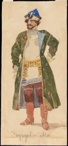 Mizgir. Costume design for the theatre play Snow Maiden by Alexander Ostrovsky Mizgir. Costume design for the theatre play Snow Maiden by Alexander Ostrovsky