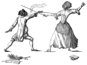 Foil Prints: Mlle la Chevaliere d Eon de Beaumont fencing at Carlton House, 9th April 1787