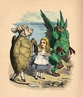 Fictional Character Gallery: The Mock Turtle, Alice and The Gryphon, 1889. Artist: John Tenniel