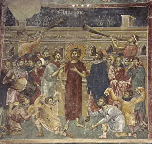 The Mocking of Jesus (scene of the musicians), ca 1317. Artist: Chrostiras Michael (Mihailo) and Eftichios (Evtihij) The Mocking of Jesus (scene of the musicians), ca 1317. Artist: Chrostiras Michael (Mihailo) and Eftichios (Evtihij)