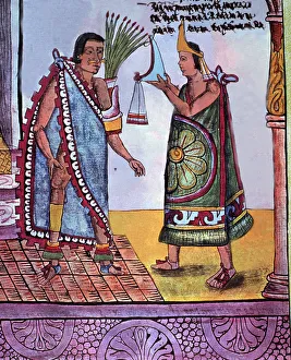 Moctezuma I (1390-1469), the Aztec emperor, miniature in a manuscript Moctezuma I (1390-1469), the Aztec emperor, miniature in a manuscript