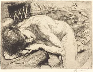 Besnard Albert Prints: Model Asleep on the Floor (Le modele endormi aterre), 1885