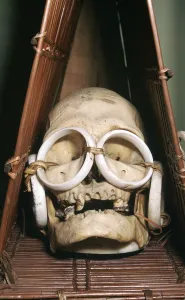 Model boat containing a chiefs skull from the Solomon Isles