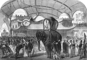 Howdah Prints: Model of an elephant in the Siamese section of the Machine Gallery, 1867