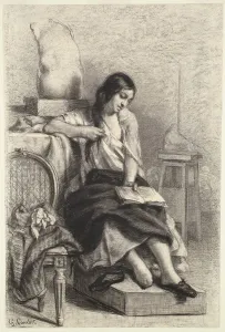 Stumping Prints: Model Reading in the Studio, c. 1849. Creator: Gustave Courbet