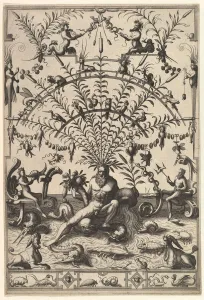 Monster Prints: Modern Grotesque Decoration with a River God, 1557. Creator: Johannes van Doetecum I