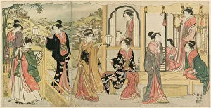 Blinds Gallery: A Modern Version of Ushiwakamaru Serenading Princess Joruri, c. 1785