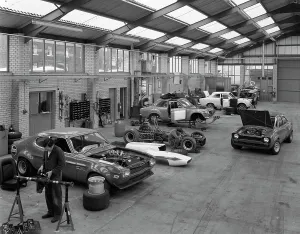 Ford Prints: Modified Fords during race preparation, Littleborough, Greater Manchester, 1972. Artist