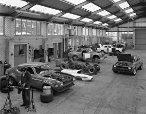 Car Maintenance Gallery: Modified Fords during race preparation, Littleborough, Greater Manchester, 1972. Artist
