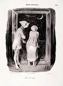 Crescent Moon Prints: Moeurs Conjugales. Effets de lunes, 1840. Creator: Honore Daumier