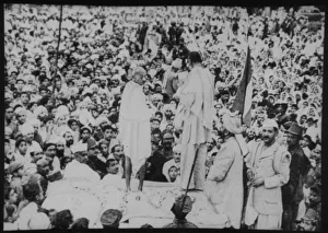 Mohandas Gandhi with Abdul Ghaffar Khan at Peshawar, 1938