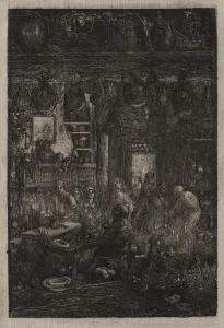 1822 1885 Prints: Moldavian Interior, 1865. Creator: Rodolphe Bresdin (French, 1822-1885)