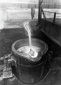 Steelworker Prints: Molten steel, Park Gate Iron & Steel Co, Rotherham, South Yorkshire, April 1955