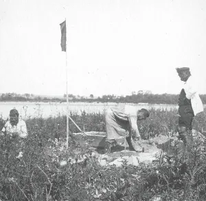 Vladimir Ivanovich Fedorov Prints: The moment of laying the benchmark on the river bank