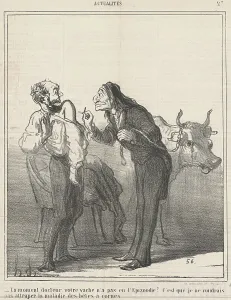 Un moment... votre vache n'a pas eu l'epizoodie?... 19th century. Creator: Honore Daumier