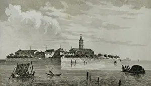 View To Land Prints: Monastery of Saint Lazarus of the Armenians, Venice, Italy, 1838. Creator: Samuel Cholet