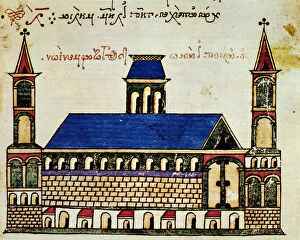 The monastery of San Juan of the Armenians on Mount Athos (Greece), Byzantine miniature, 1300