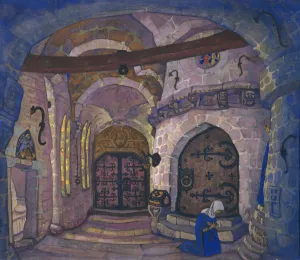 Davydov Prints: In the Monastery. Stage design for the opera Sister Beatrice by A