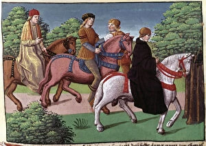 Monk and Bishop of the Carolingian period, miniature in the incunable Ogier le Danois