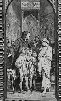 Eleventh Century Prints: Monk Guido of Arezzo rehearsing in front of Pope John XIX (d1032), 1883. Creator: Unknown