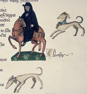 Pilgrimage Prints: A monk on horseback and two dogs, 1911. Creator: Unknown