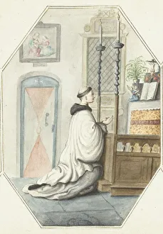 Crosier Prints: Monk kneeling at an altar, 1657. Creator: Gesina ter Borch