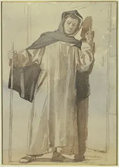 Arriving Prints: Monk knocking on a door, c1850-1900. Creator: Johann Heinrich Hasselhorst
