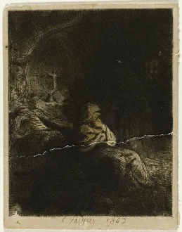 Cavern Collection: Monk at Prayer, 1843. Creator: Charles Emile Jacque