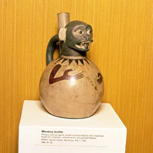 Sticking Out Tongue Prints: Monkey Bottle, Mochica Culture, Peru, 100-750
