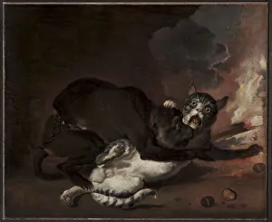 Abraham Hondius Prints: The Monkey and the Cat, probably 1670s. Creator: Abraham Hondius (Dutch, c. 1625-1695)