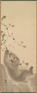 Monkey Hanging on to a Branch, 1780. Creator: Mori Sosen (Japanese, 1747-1821)