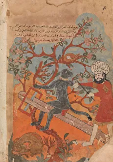 Carpentry Gallery: The Monkey Tries Carpentry, Folio from a Kalila wa Dimna, 18th century. Creator: Unknown