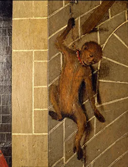 Monkey on a wall, detail of the Transfiguration altarpiece, 1445-1452