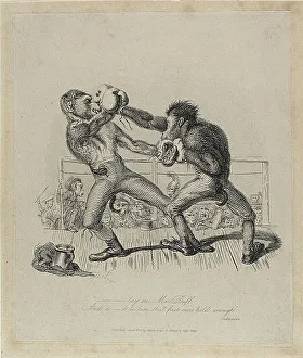 Landseer Thomas Prints: Monkeys Boxing, from Monkey-ana, April 1828. Creator: Thomas Landseer