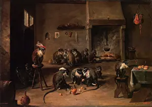 David Prints: Monkeys in the Kitchen, 1645. Creator: David Teniers II