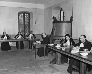 Dining Hall Gallery: Monks at dinner in the refectory, Asile St Leon, France, c1947-1951