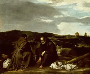 Painting And Sculpture Of Europe Gallery: Two Monks in a Landscape, c. 1645. Creator: Unknown