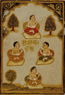 Four Monks, Number Four of the Sanaka (Ancient) Suit, Playing Card from a 32-Suit... c1800. Creator: Unknown