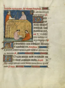 Coffins Prints: Monks Praying for a Deceased Person; Psalter, about 1390. Creator: Unknown