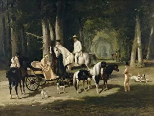 Horse Driving Gallery: Monsieur and Madame Mosselman and their daughters. Artist: De Dreux, Alfred (1810-1860)