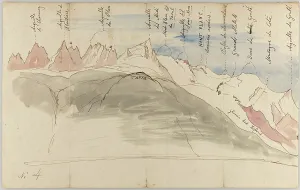 Richmond George Prints: The Mont Blanc range from near Chamonix (recto): Sketches of the Mont Blanc range from